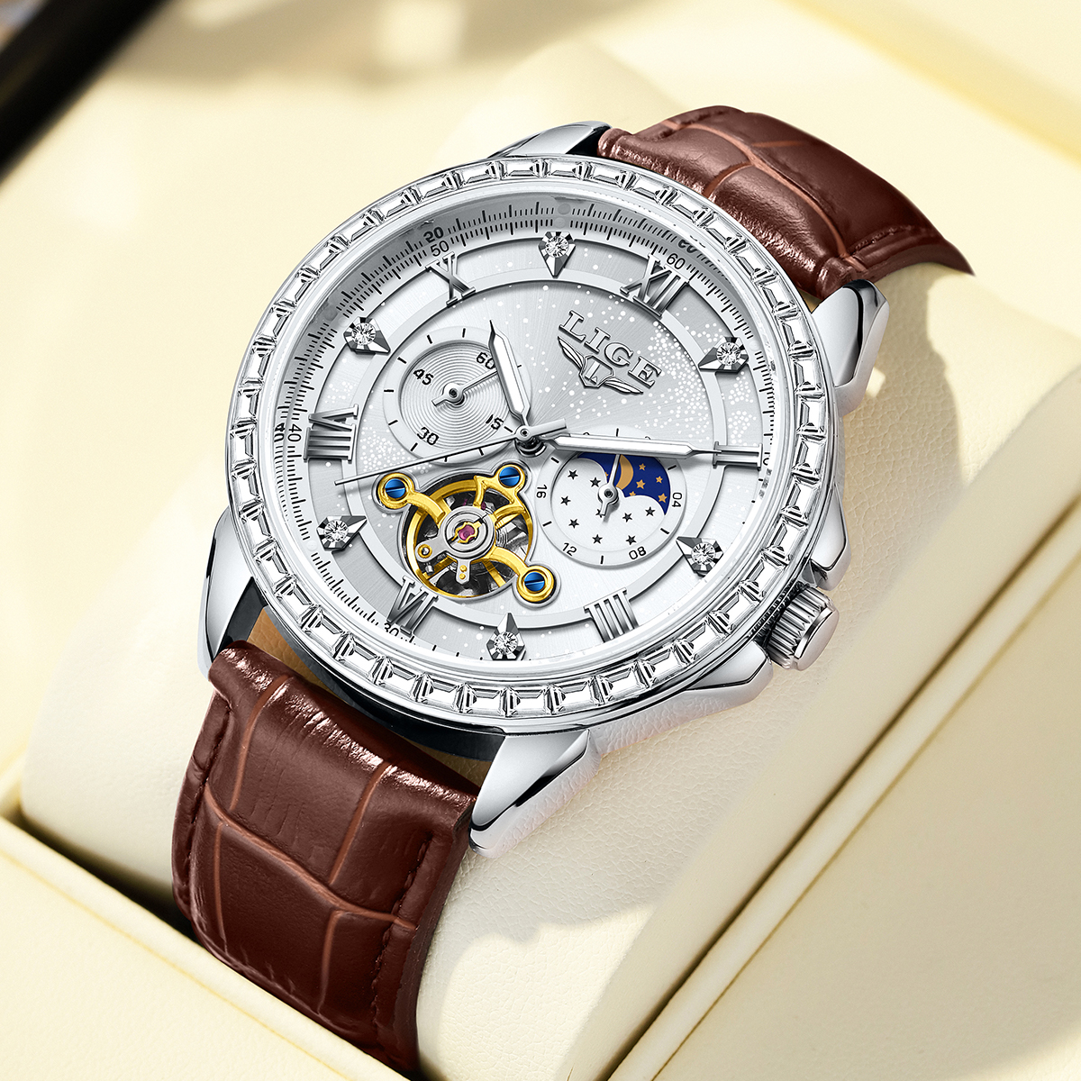 Luxury Watch Time - LIGE Big Diamond Dial Moon Phase