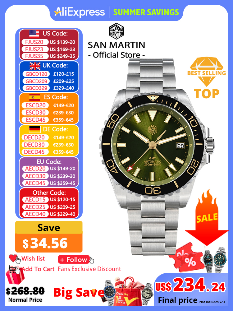 San Martin 39mm Diver GMT Watc – Cloisonne Enamel Dial recenzja i cena
