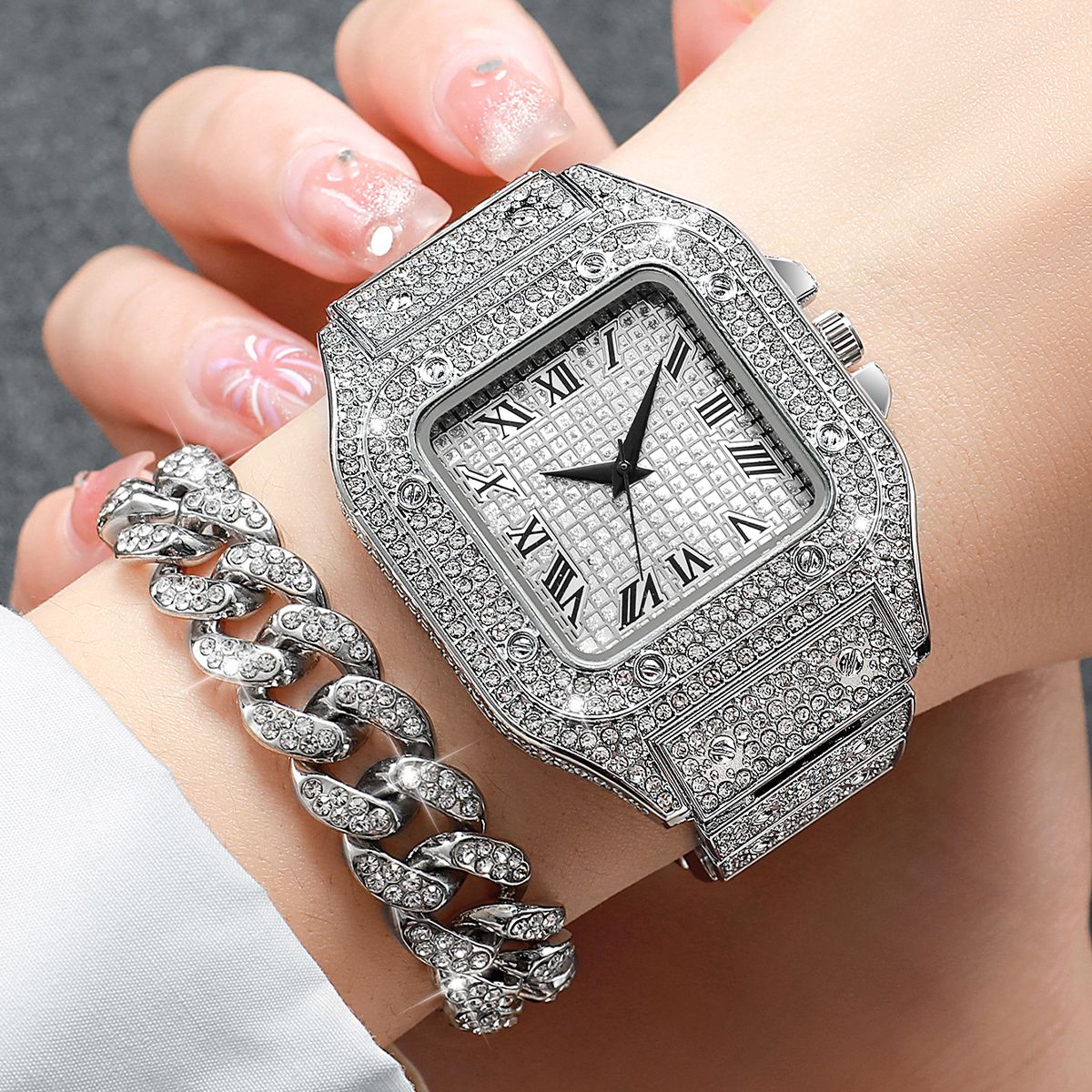 2PCS Iced Out Square Watch & C – Luxury Watch Price recenzja i cena