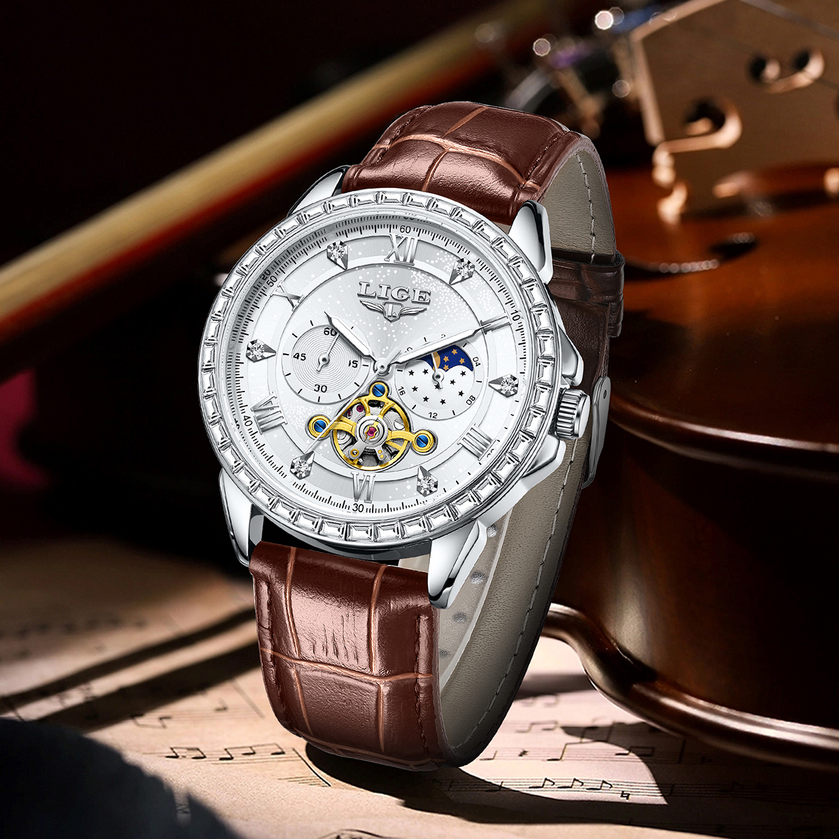 LIGE Big Diamond Dial Moon Pha – Luxury Watch Time recenzja i cena