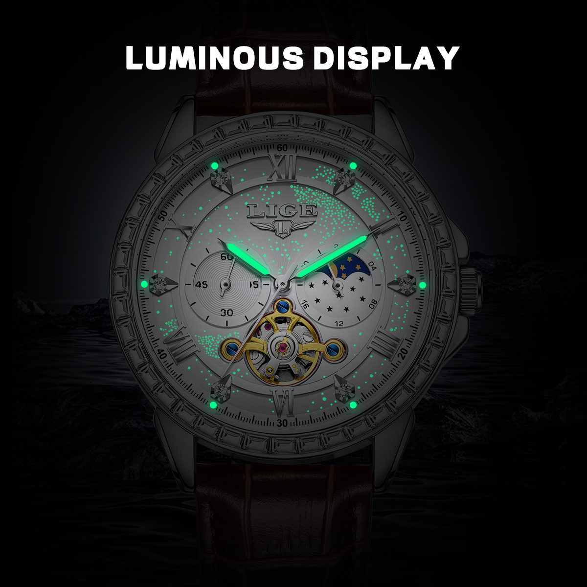 LIGE Big Diamond Dial Moon Pha – Luxury Watch Time recenzja i cena