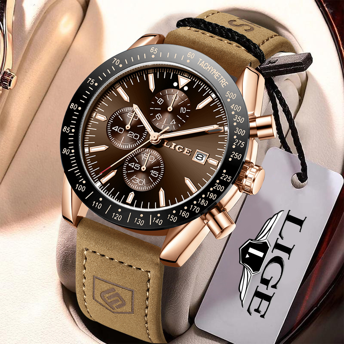 LIGE Leather Watches Men Fashi – Luxury Watch Business recenzja i cena